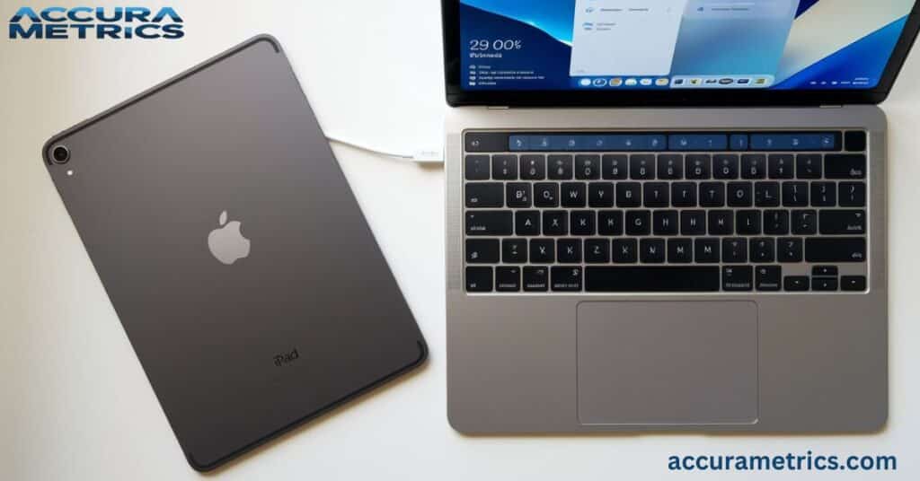 A 9.7-inch iPad or a 13-inch laptop to show relative size.