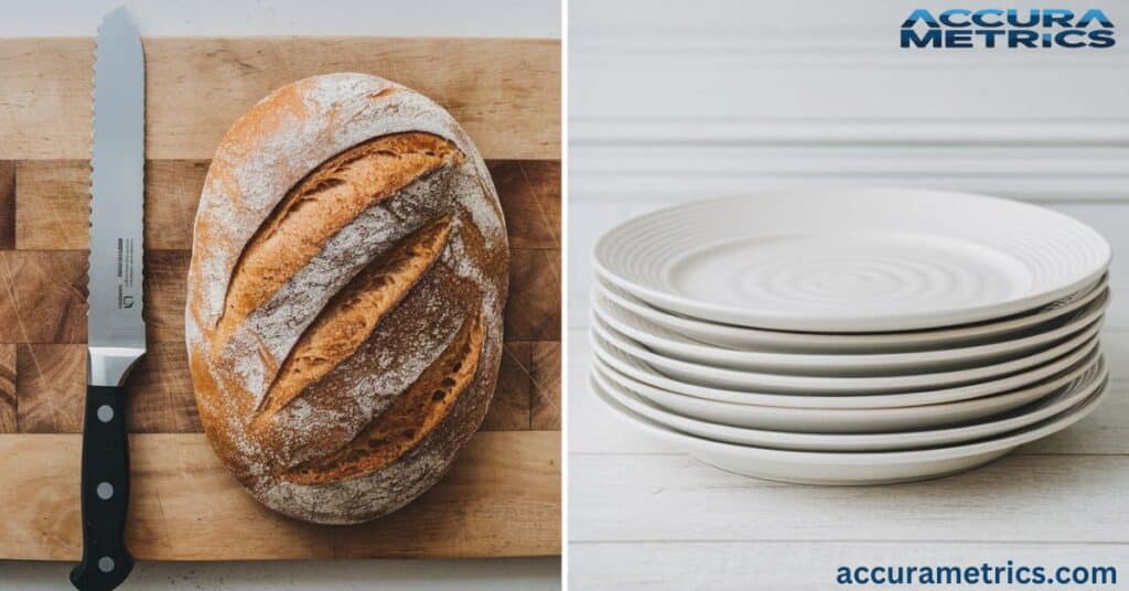 A comparison photo of a 10-inch bread knife or a stack of dinner plates.