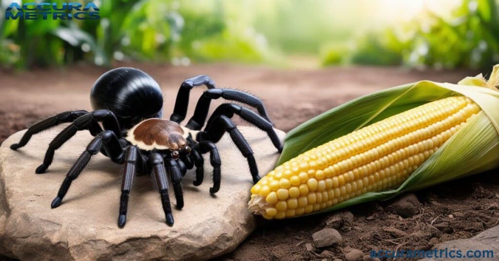 Illustrate a large tarantula with a leg span of up to 10 inches, resting on a natural surface on rock or soil.