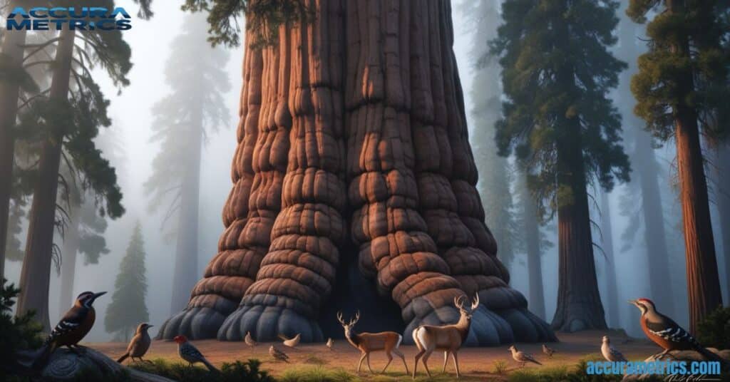 Giant sequoia tree in a forest.