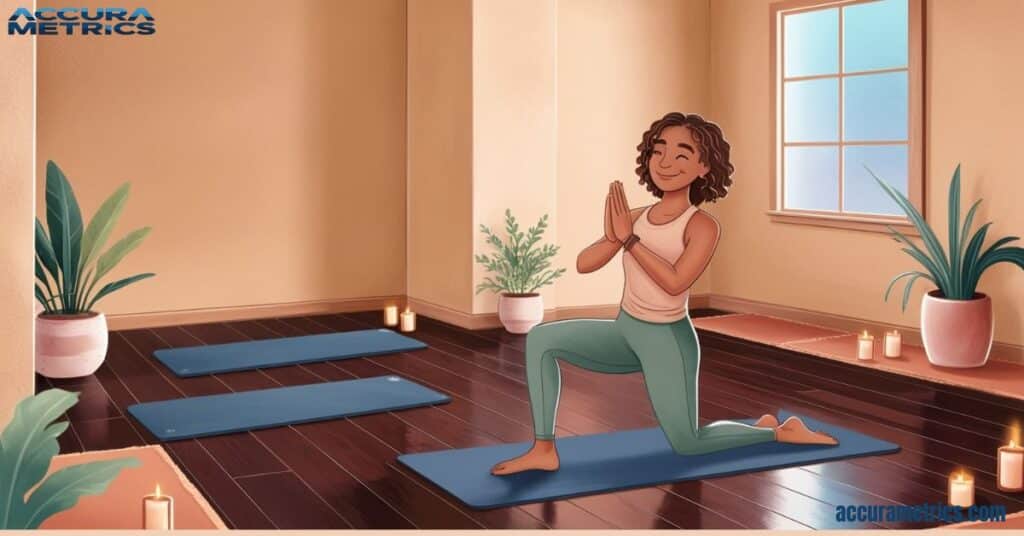 An illustration of a cozy yoga studio