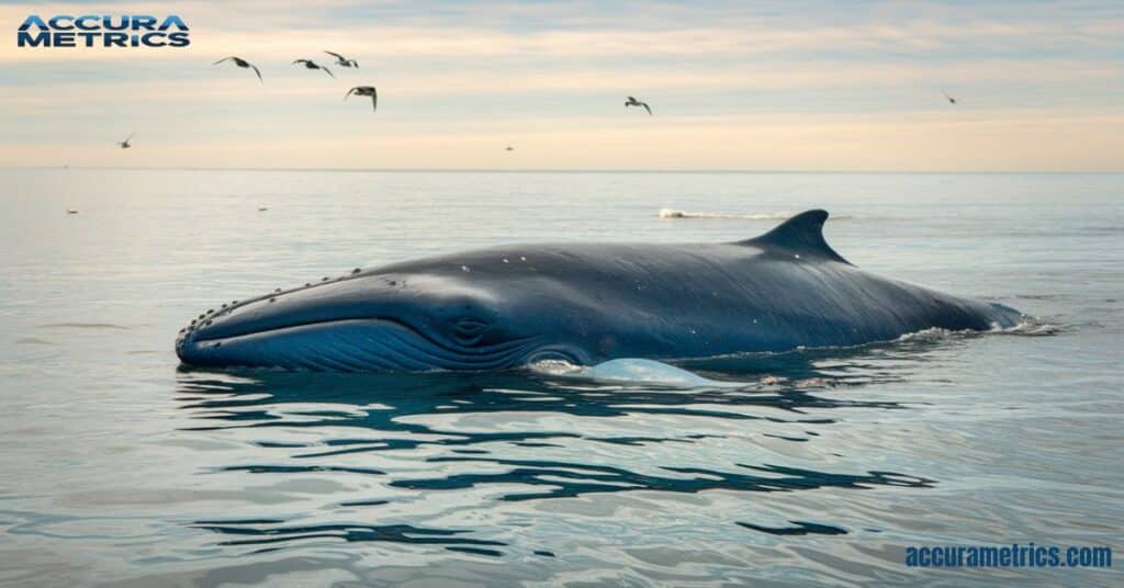 blue whale swimming in the ocean.