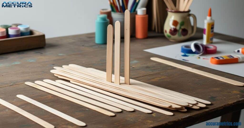 Popsicle sticks measuring 4 inches, popular for holding frozen treats and used in various arts and crafts projects.