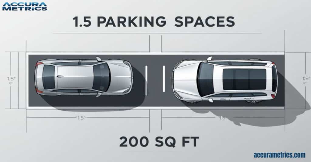 A graphic illustrating the layout of 1.5 standard parking spaces