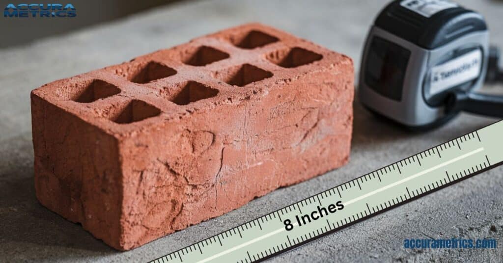 An 8-inch standard brick with a measuring tape