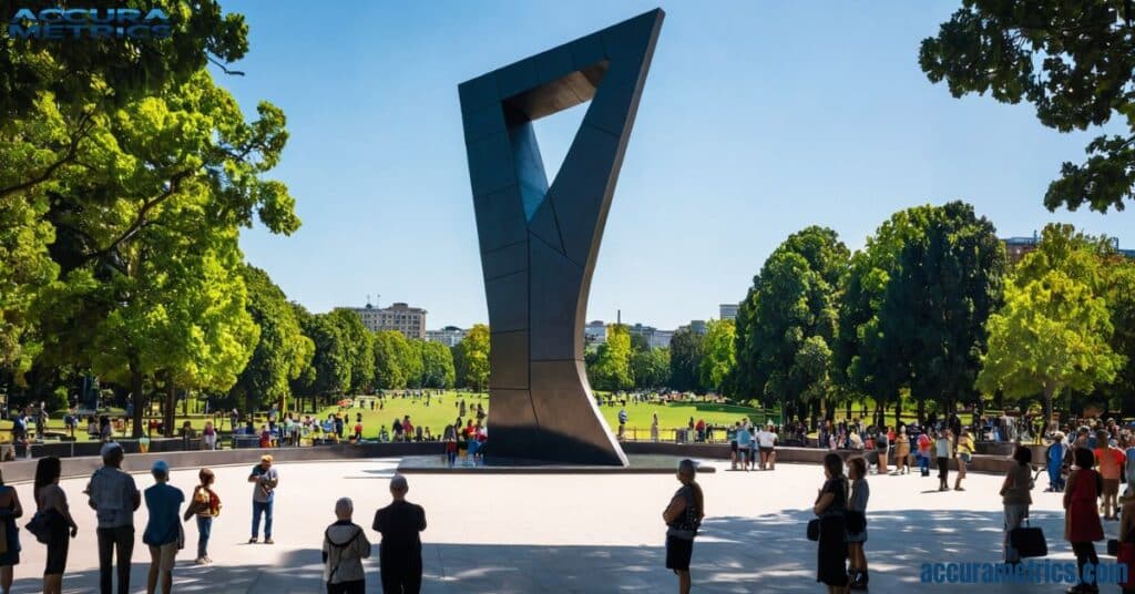 A striking 5 meter sculpture in a public square attracting attention.