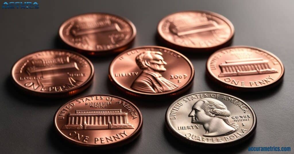 A collection of U.S. coins, highlighting the 2 millimeters deep engravings.