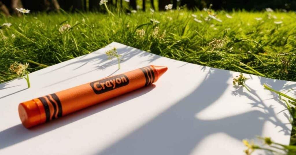 A crayon on a sheet of paper, measuring approximately 10 centimeters in length.