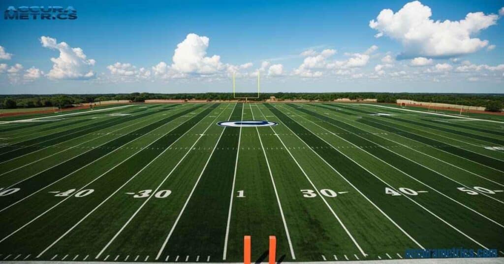 A football field, illustrating the idea of covering 50 miles in multiple field lengths.