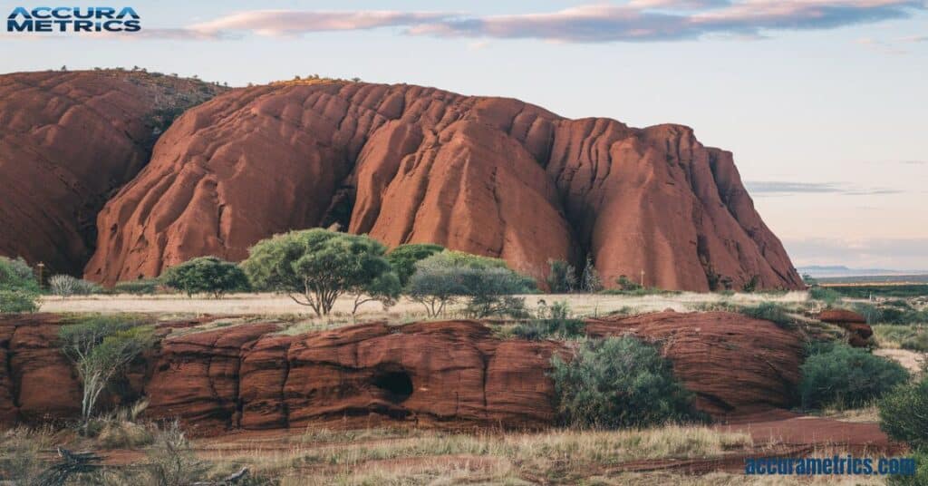 A section of Uluru, showcasing a 500 meter portion of its 9.4 kilometer circumference.