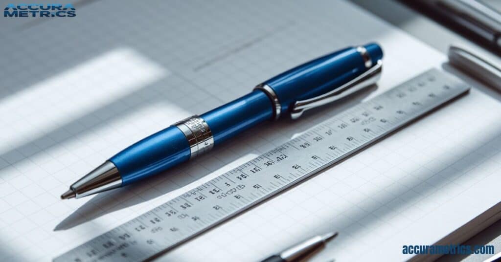 15 Centimeters Bic pen aligned with ruler on notepad.