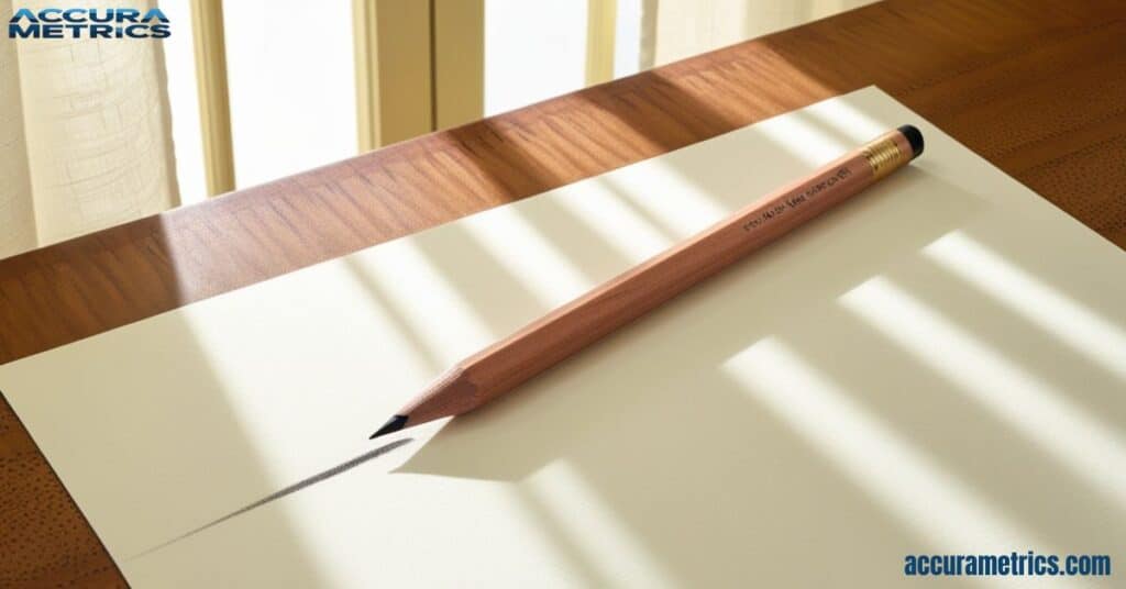 Classic pencil, typically around 6 inches after sharpening.