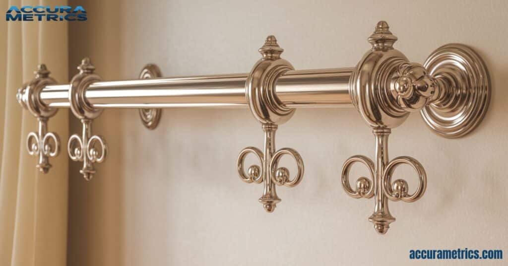 Curtain rod, with decorative finials.