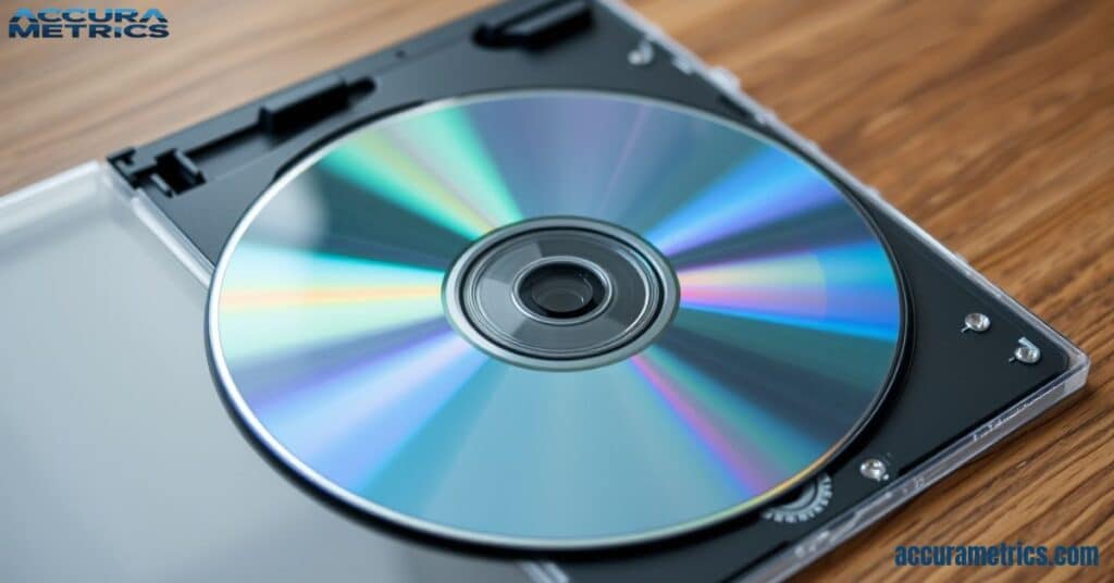 15 Centimeters DVD disc partially inserted into a jewel case.