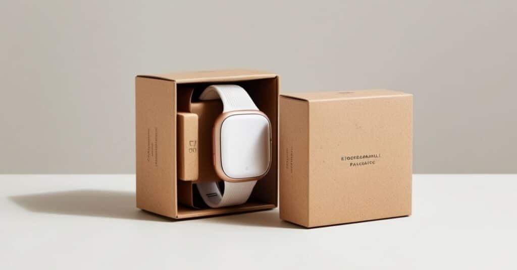 Eco friendly biodegradable packaging box for small electronics with a minimalist design and snug fit.