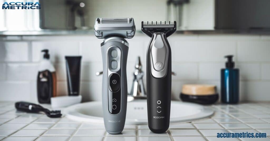 Electric razor and beard trimmer, both close to 6 inches long.