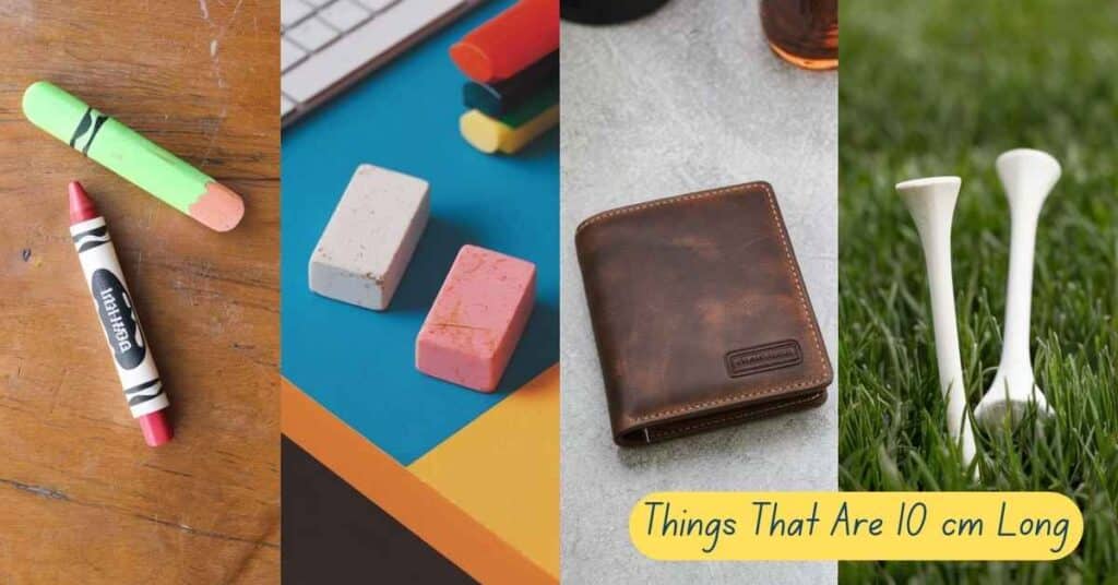 Mens wallet in the center, surrounded by a popsicle stick, crayon, two golf tees, and two erasers on a natural background.