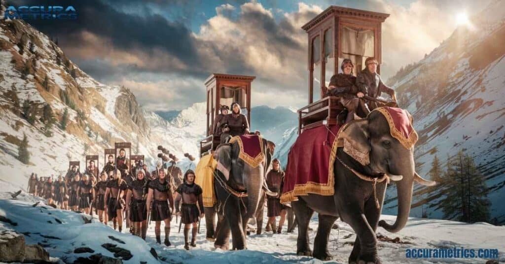 Hannibal’s army and elephants crossing the mountains, similar to a 50 mile trek.