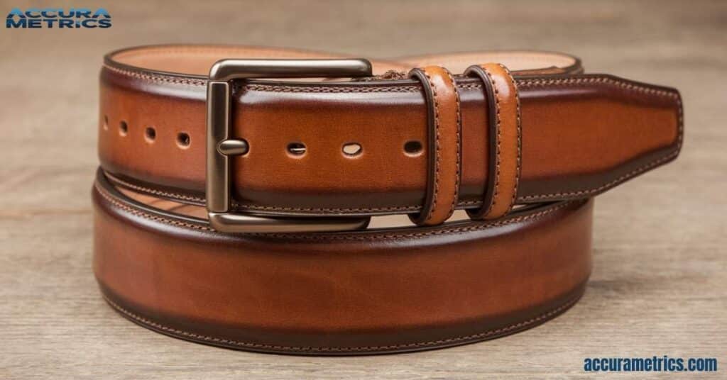 50 mm width Leather belt laid across a picnic blanket with snacks, emphasizing casual outdoor accessories.