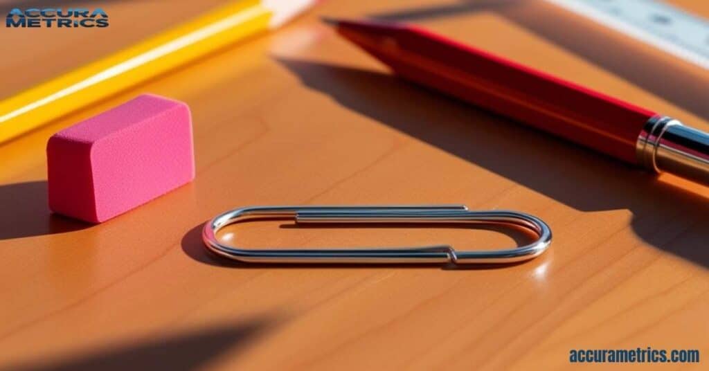 one inch Paperclip on a desk.