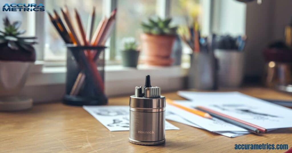 one inche Pocket sharpener on a desk.