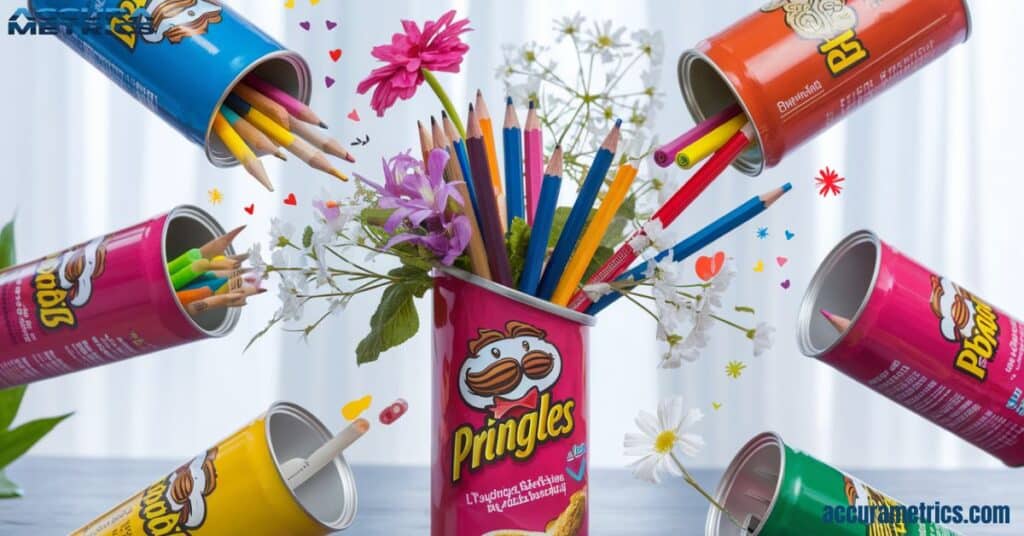 Pringles can in a stylish workspace hinting at creative reuse ideas.