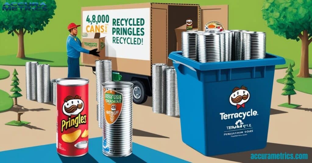 Diagram of the used can recycling process with an empty can, a TerraCycle bin, and a courier.