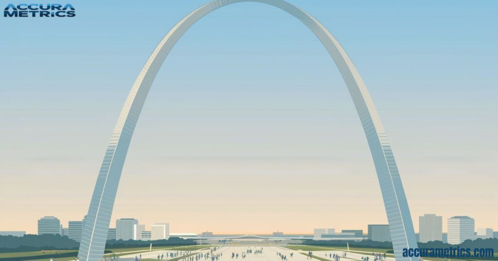 View of the St. Louis Gateway Arch, showcasing its majestic curve and height against the city skyline.