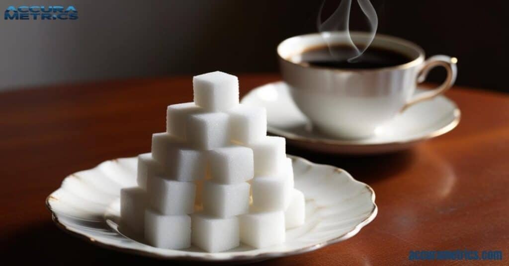 Sugar cubes on a saucer.