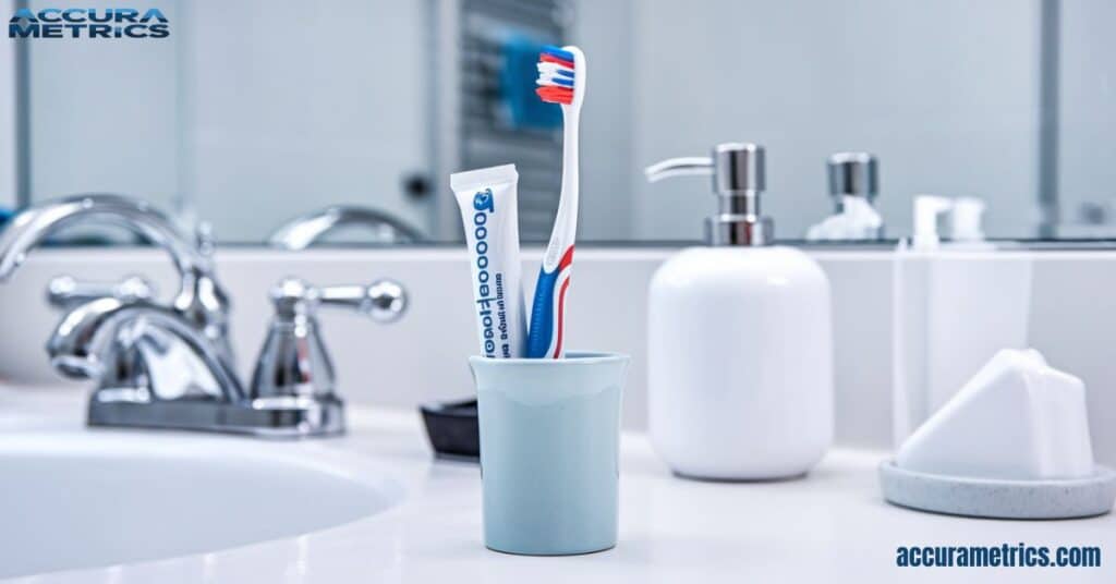 15 Centimeters tooth brush on bathroom counter.