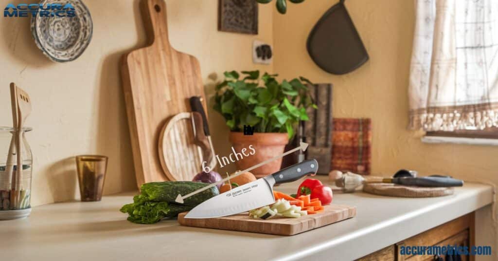 Standard chef’s knife next to vegetables