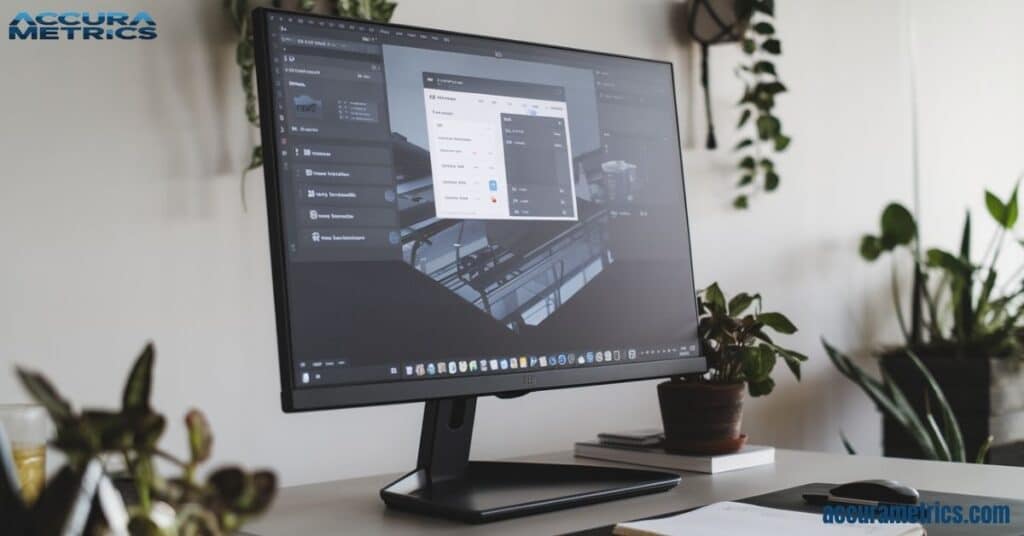 A 20 inches computer monitor on a clean desk