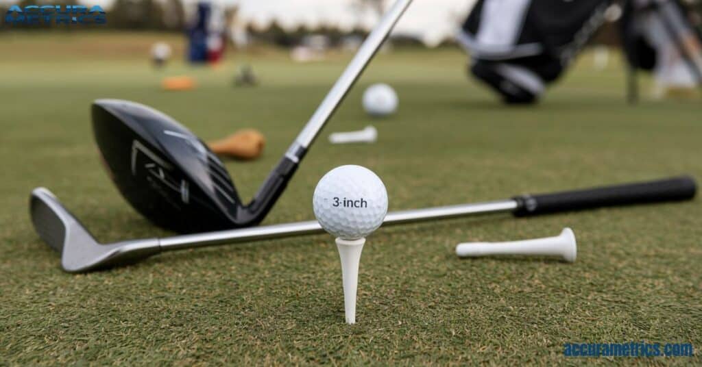 A 3 inches golf tee on a golf course.