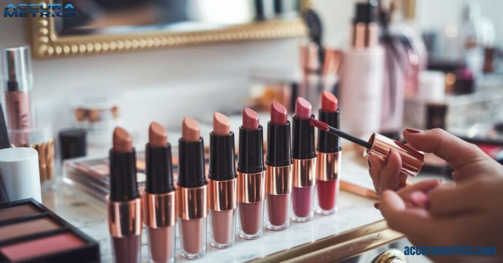 A set of 3 inches lipstick tubes on a vanity.