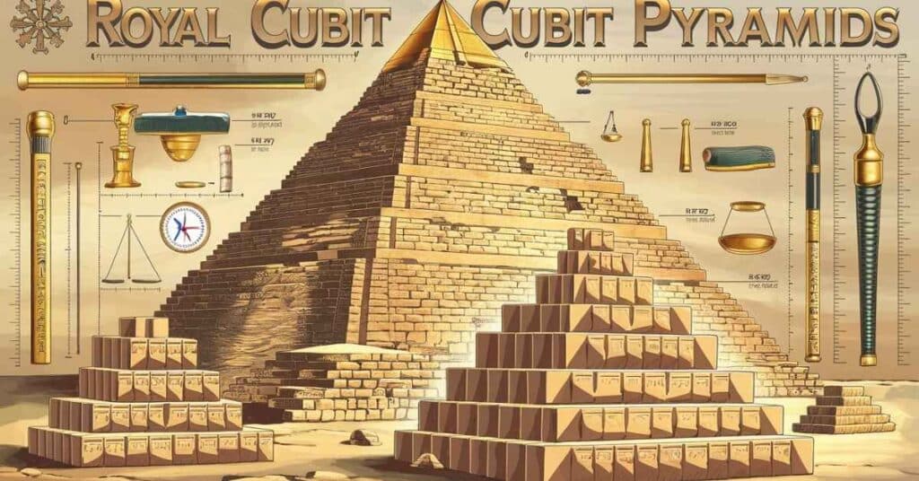 illustration of the royal cubit pyramids, showcasing ancient Egyptian measurement tools.