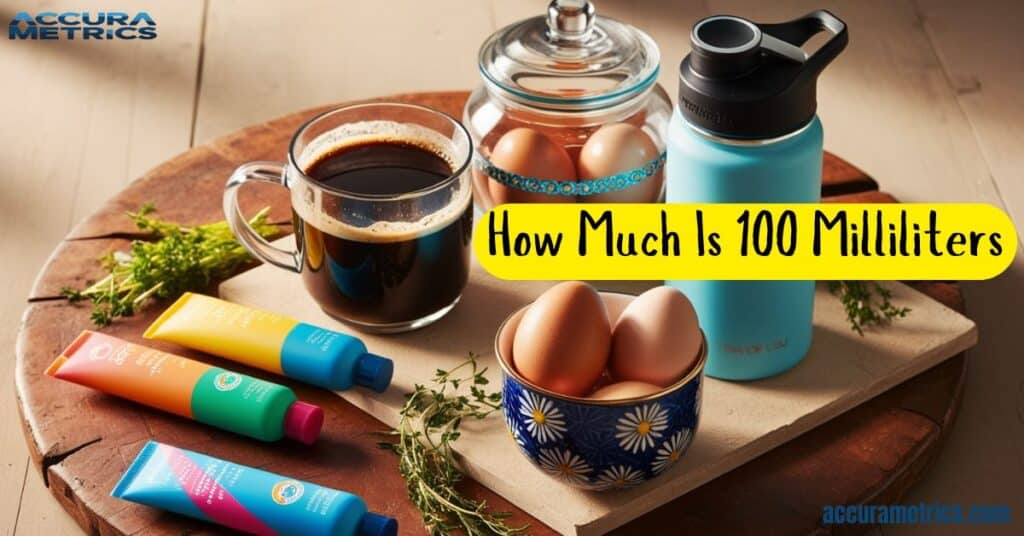 A flat lay featuring a shampoo bottle, coffee mug, two eggs, and a water bottle on a rustic wooden surface.