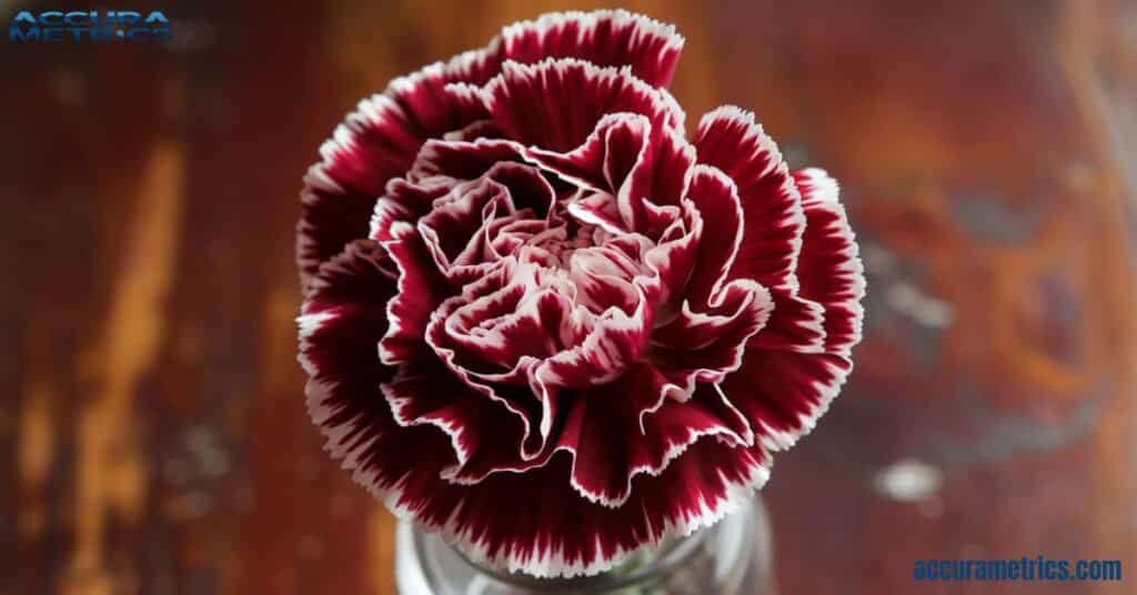 A single carnation flower with its stem trimmed to 15 cm.