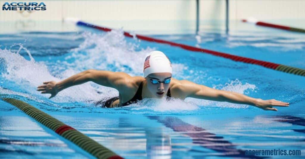 A swimmer completing a 500 meter swim.