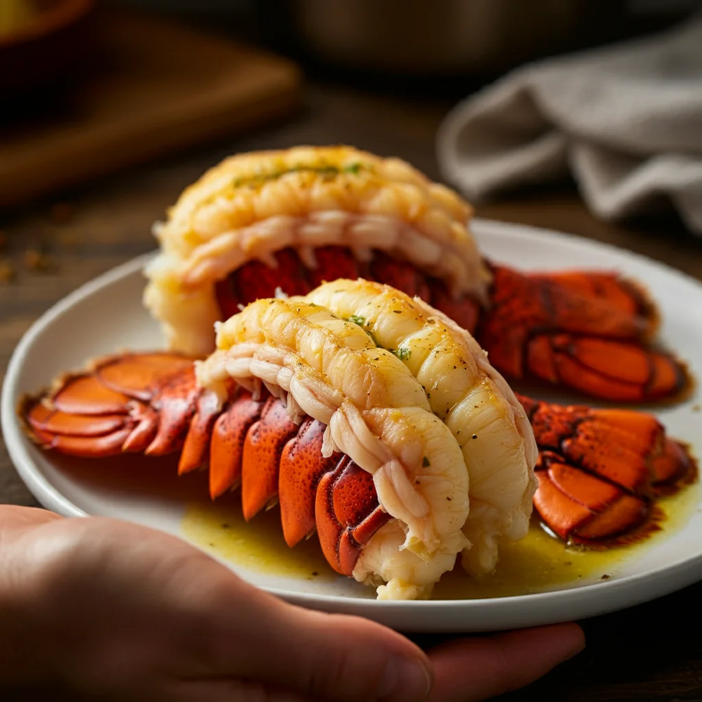 Carnivore Lobster Tails
Cooked carnivore lobster tails on a white plate with golden-brown meat, melted butter, and parsley garnish, captured casually with a mobile phone.