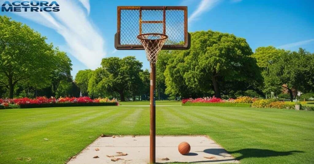 Basketball hoop in a park.