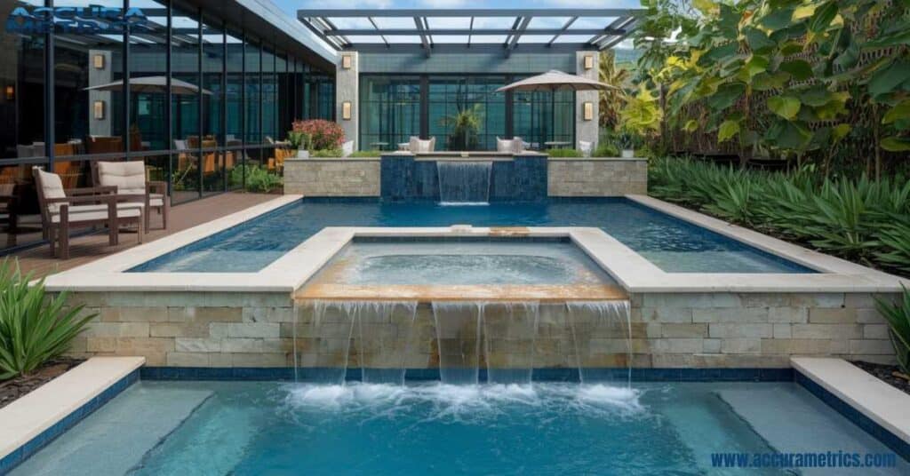 Luxury or custom with a hot tub and waterfall.