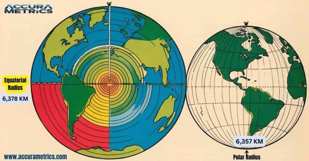 Showing different radius at the equator and poles