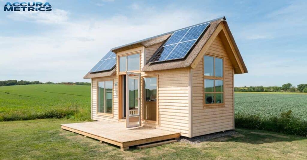 Eco friendly house using solar power, perfectly integrated into a sustainable environment.