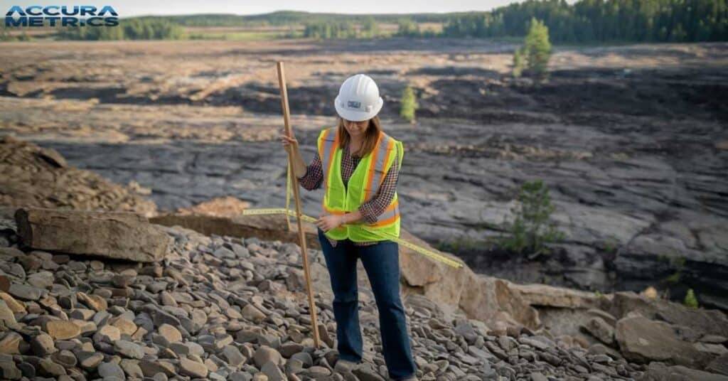 Civil engineer measuring by pacing her steps.