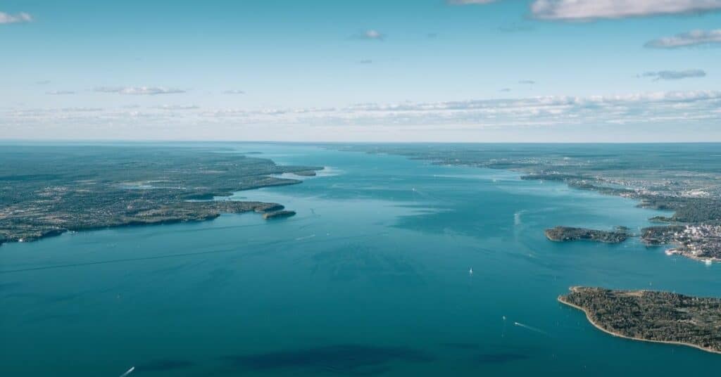 Aerial view of Lake Michigan highlighting its size and natural beauty