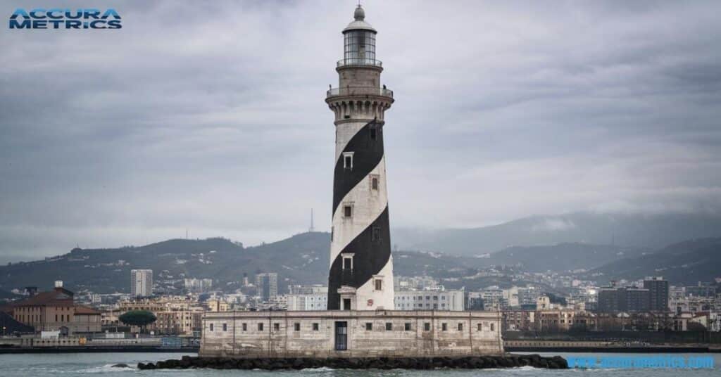 Lanterna Lighthouse in Genoa, Italy, standing at 76 meters (249 feet), one of the oldest operational lighthouses in the world.