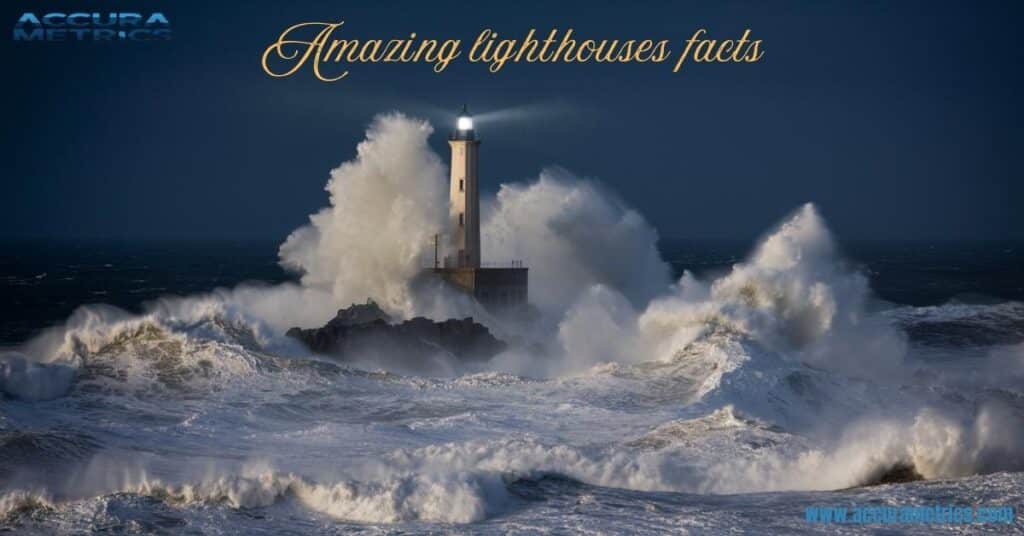 Lighthouse enduring massive waves crashing against it during a storm.