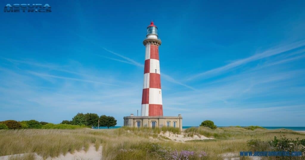 Phare de Gatteville lighthouse in France with red and white stripes.