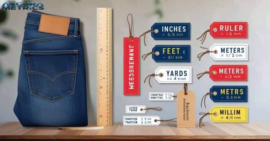 Product labels showing length measurement in different units.