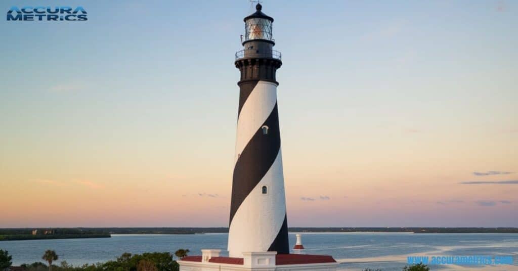 St. Augustine in Florida, USA, with a distinctive black and white spiral pattern, standing at 61 meters (200 feet).